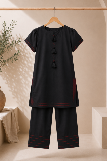 Black Embroidered Pret Suit with Farshi Shalwar
