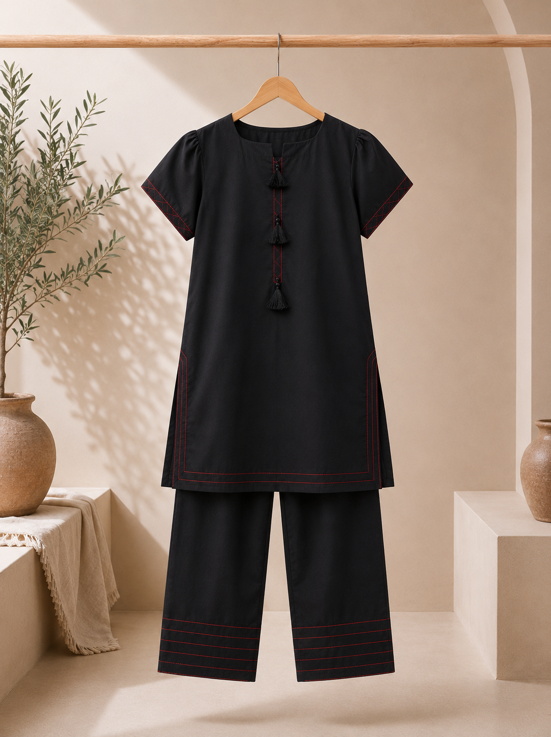 Black Embroidered Pret Suit with Farshi Shalwar