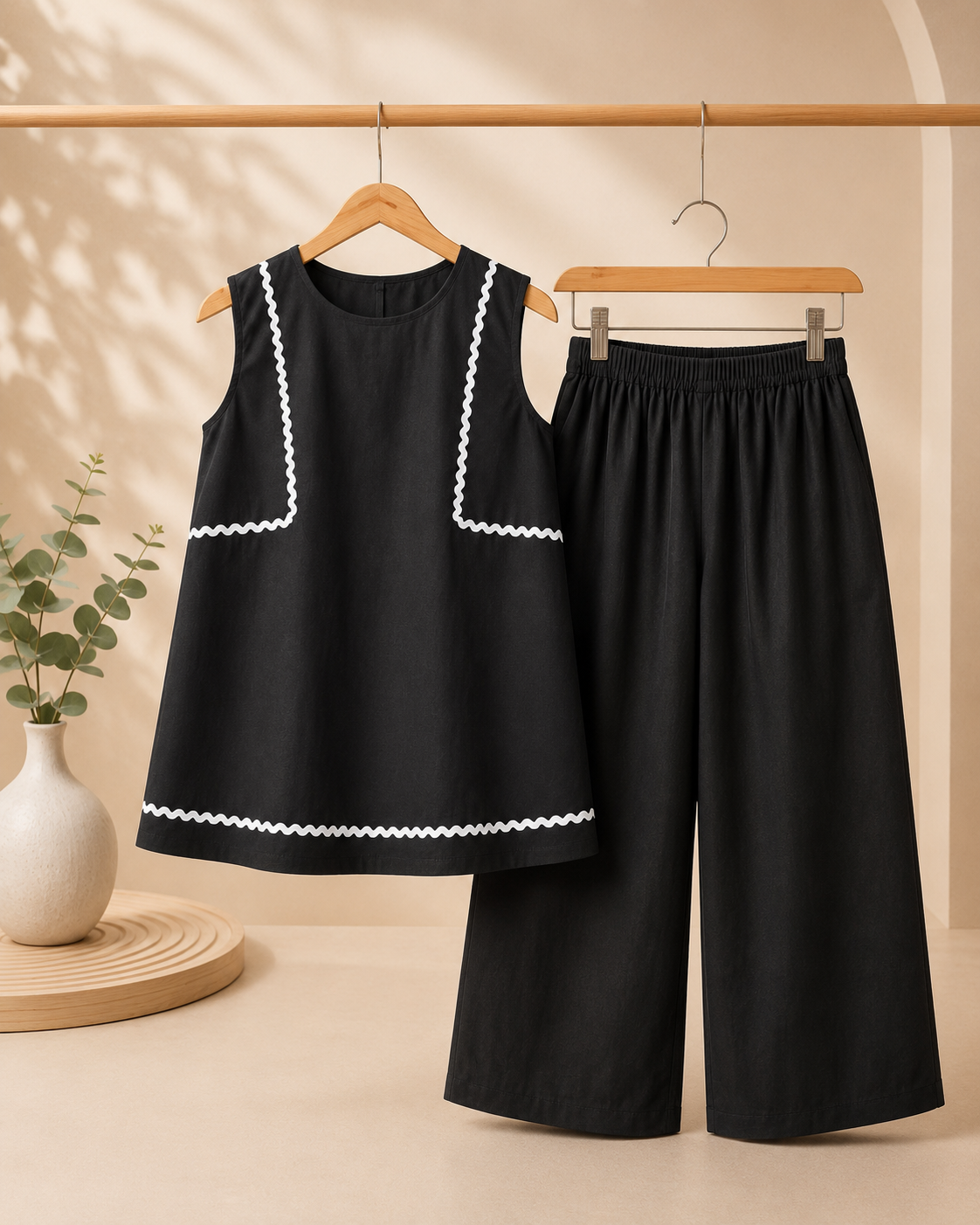 Girls Jet Black Summer Lawn Suit with Zig-Zag Lace