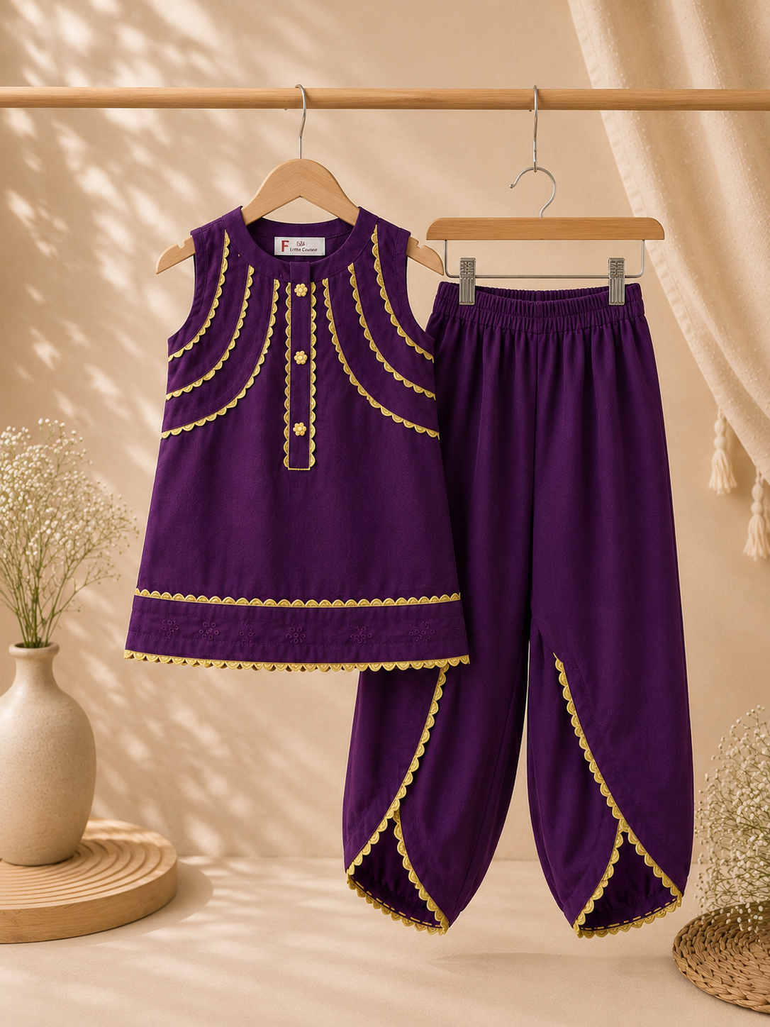 Girls Deep Purple Lawn Suit with Tulip Shalwar