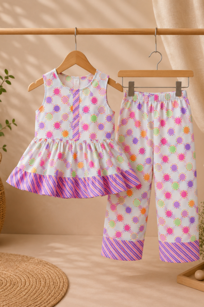 Toddler Girls Fun Print Peplum Frock & Trouser Set
