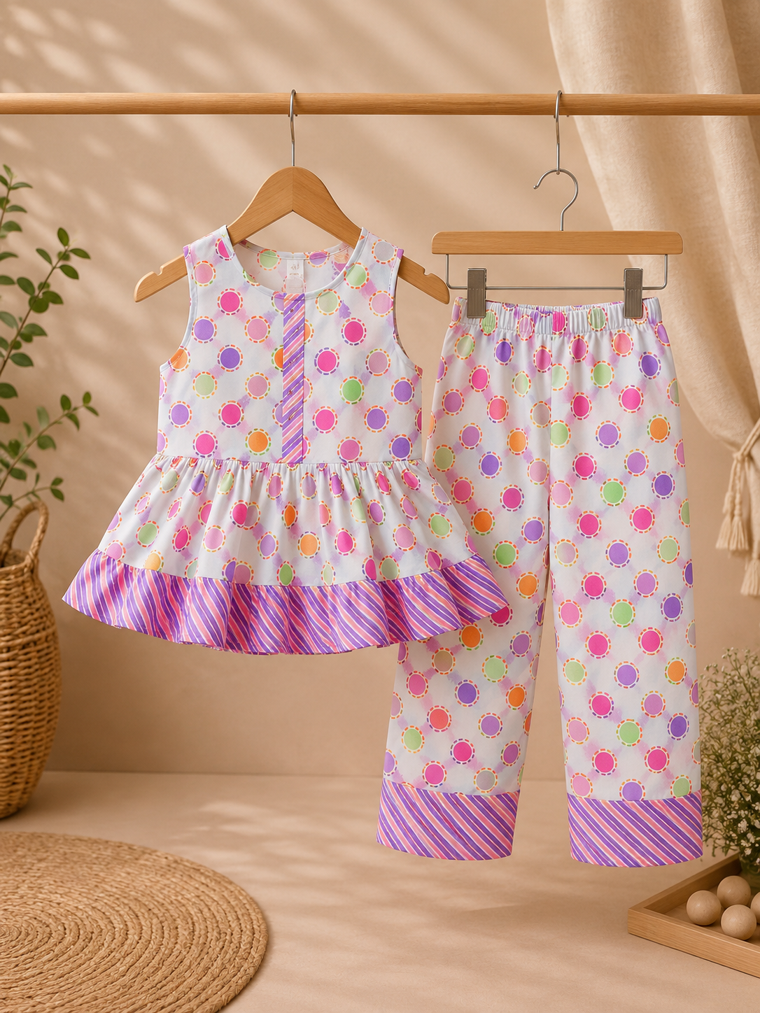 Toddler Girls Fun Print Peplum Frock & Trouser Set