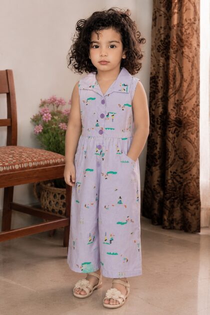 Girls Lilac Playful Novelty Print Cotton Jumpsuit