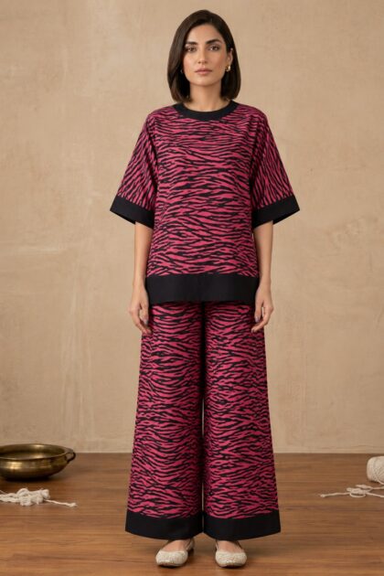 Muted Magenta Zebra Print 2-Piece Western Co-Ord Set