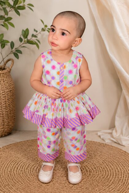 Toddler Girls Fun Print Peplum Frock & Trouser Set