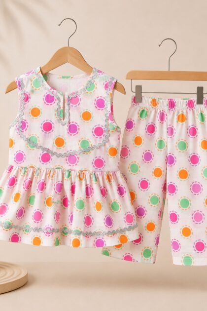 Toddler Girls Colorful Print Peplum Set with Silver Lace