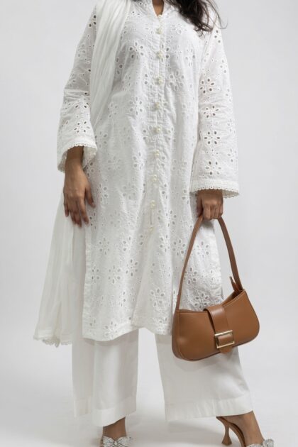 Elegant White Chikankari 3 Piece Suit