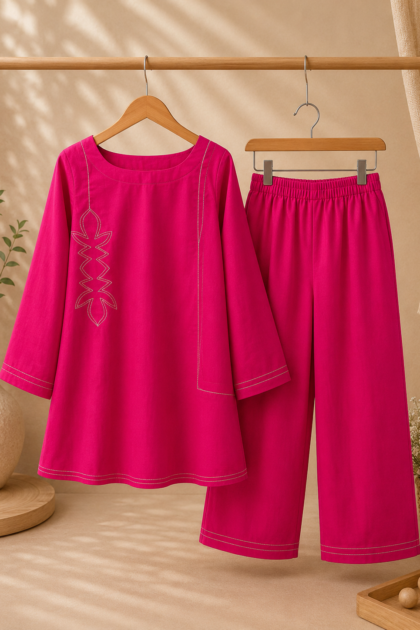 Vibrant Magenta Minimalist 2-Piece Pret Set