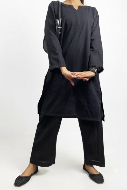 Elegant Midnight Black Minimalist Kurta Set