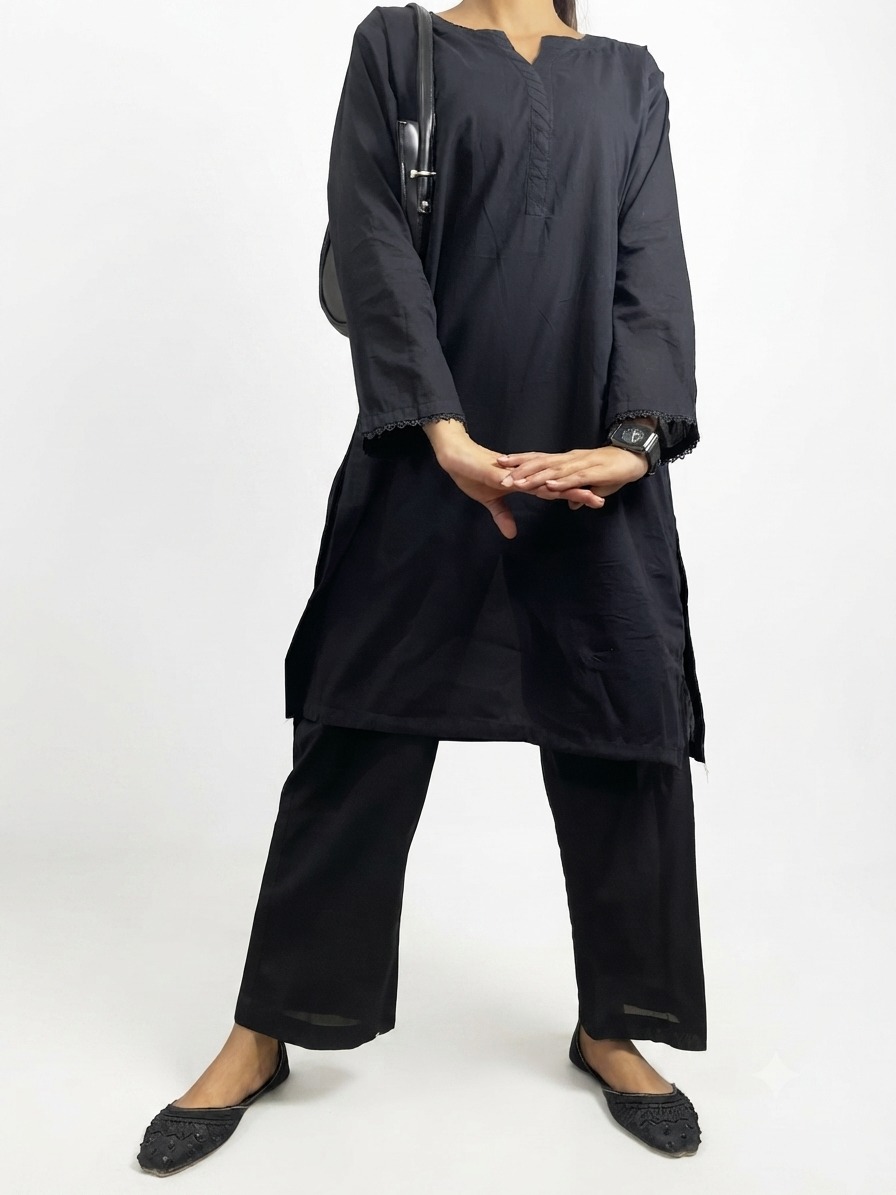 Elegant Midnight Black Minimalist Kurta Set