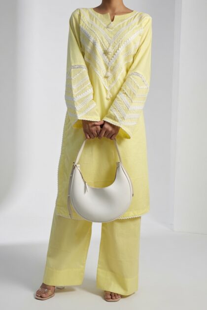 Sunny Pastel Yellow Lace-Detail Kurta Set