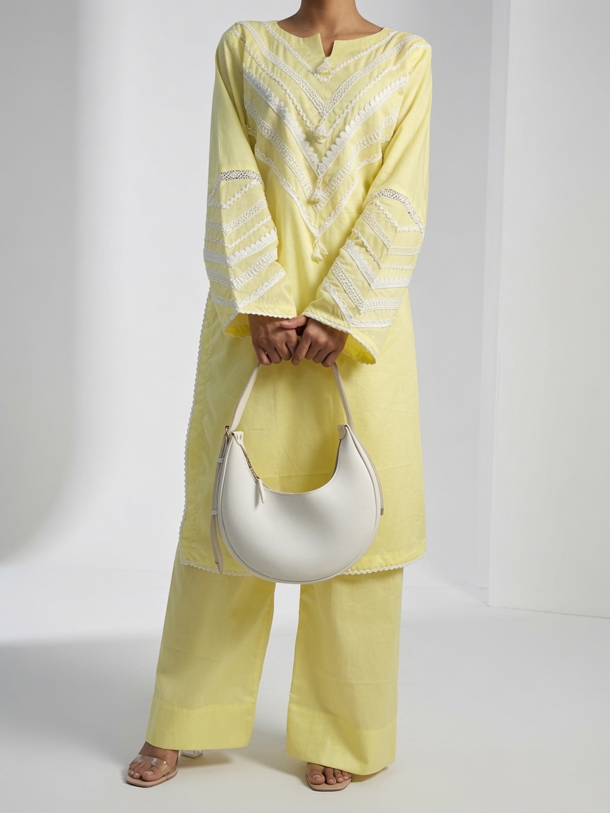 Sunny Pastel Yellow Lace-Detail Kurta Set