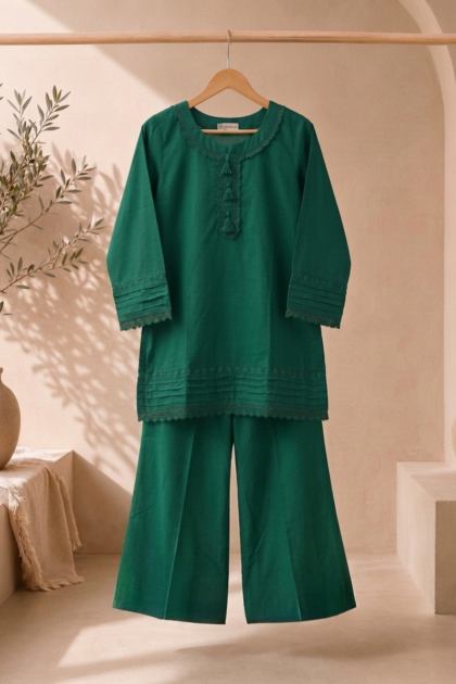 Emerald Green Tassel & Pin-Tuck Detailed Tunic Set