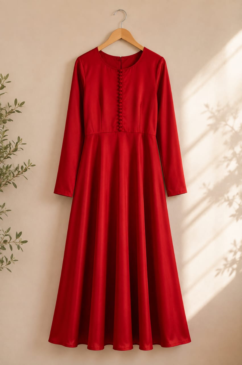 Red Silk Long Maxi Frock