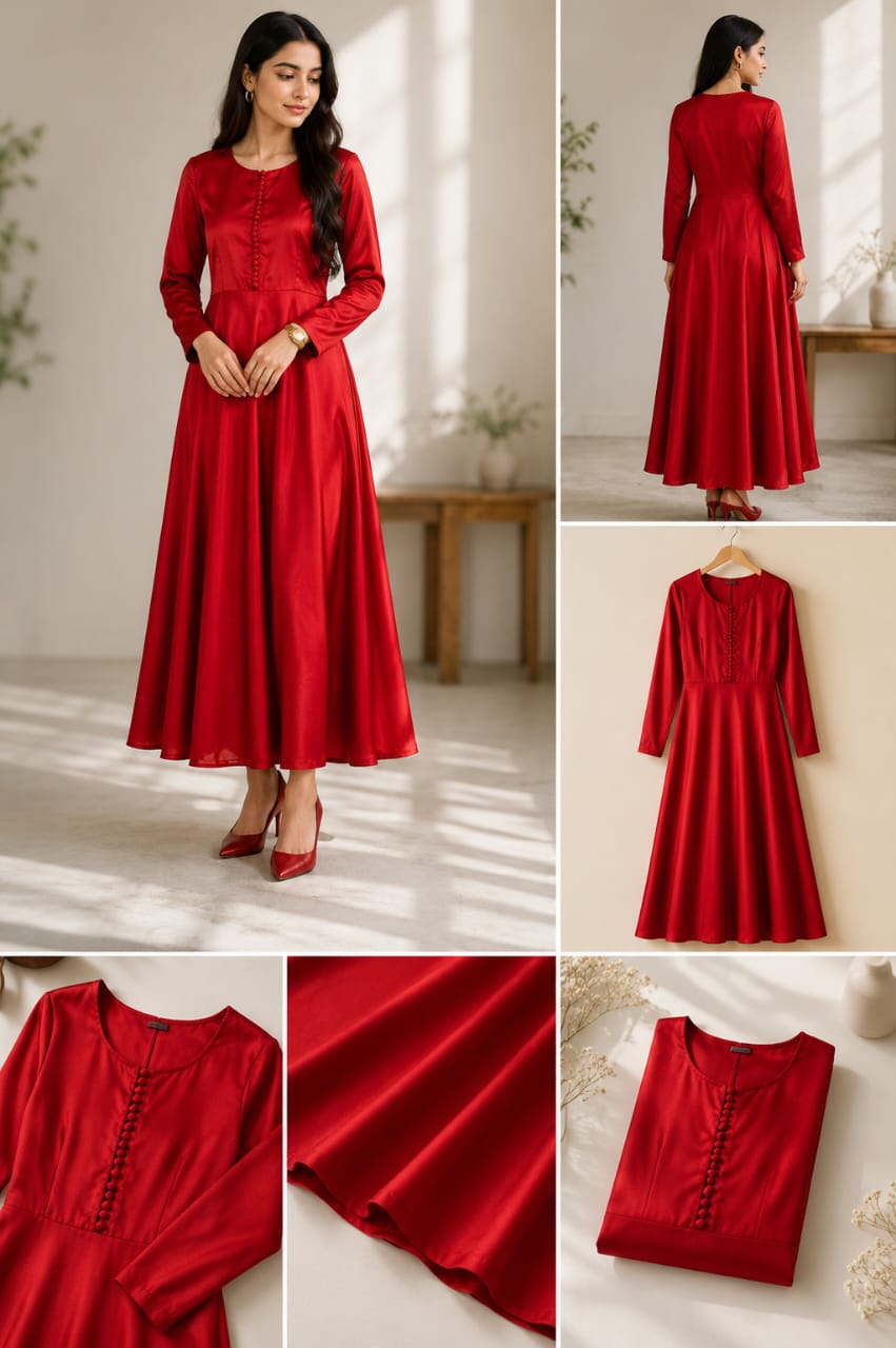 Red Silk Long Maxi Frock