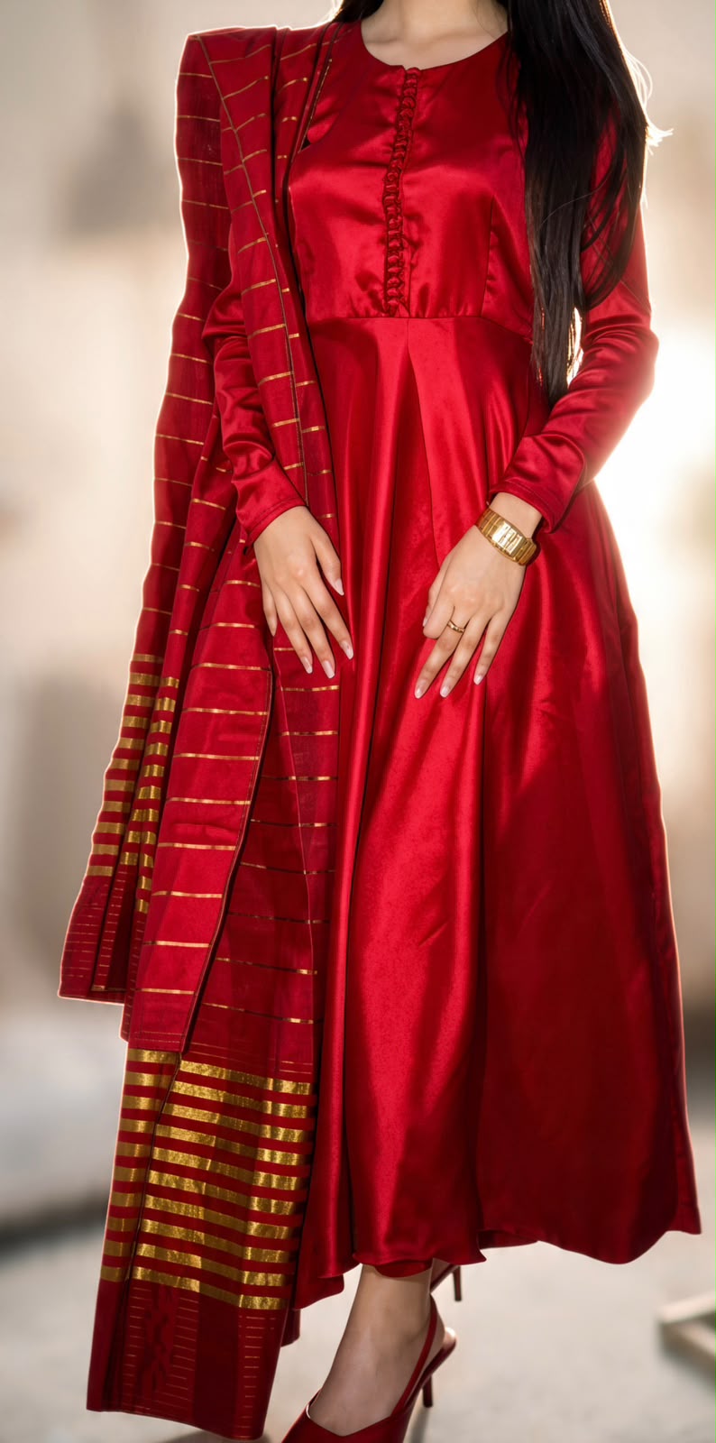 Red Silk Long Maxi Frock