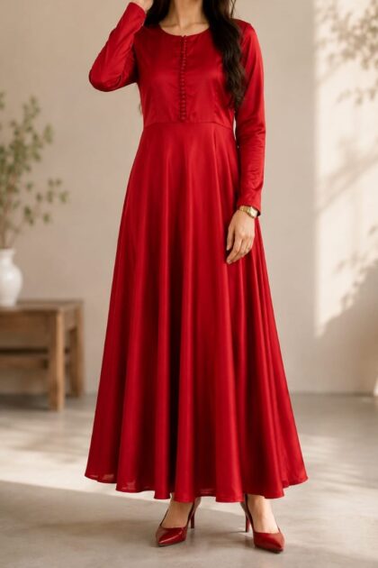 Red Silk Long Maxi Frock