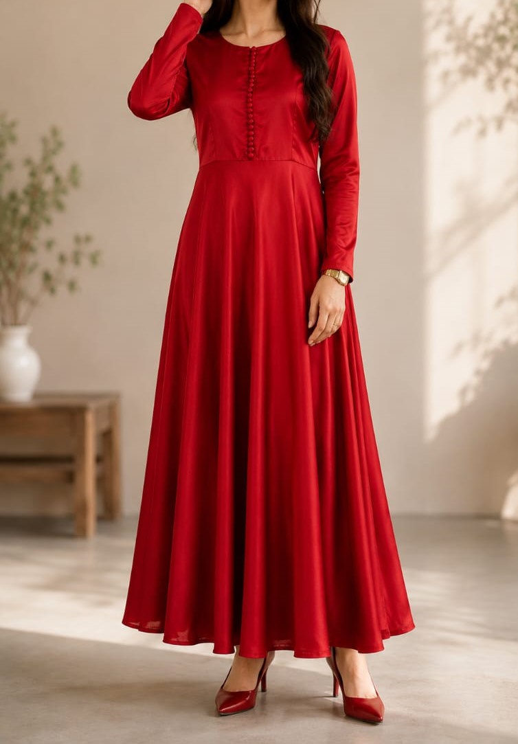 Red Silk Long Maxi Frock