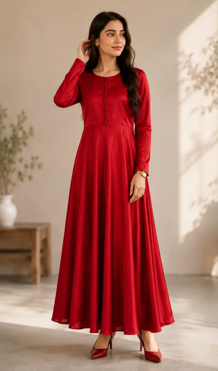 Red Silk Long Maxi Frock