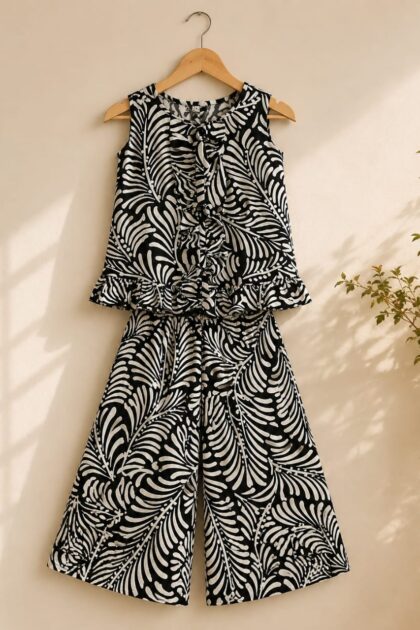 Black & White Printed 2-Piece Girls Co-Ord Set