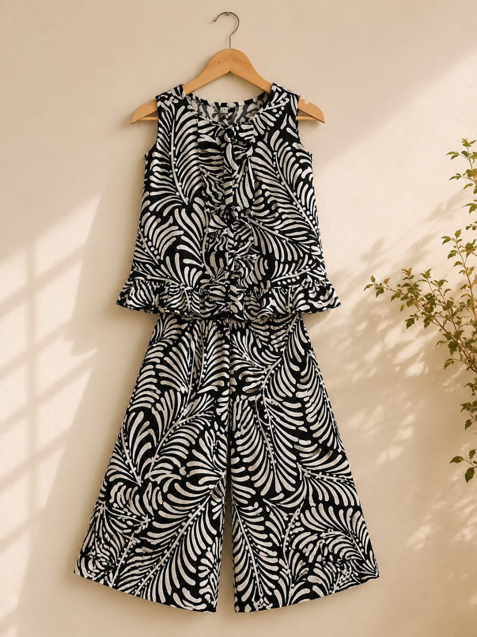 Black & White Printed 2-Piece Girls Co-Ord Set