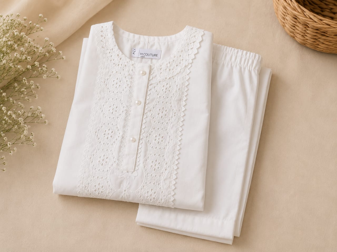 White Embroidered 2-Piece Girls Suit