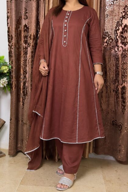 Chocolate Brown Kali Frock 3-Piece Suit